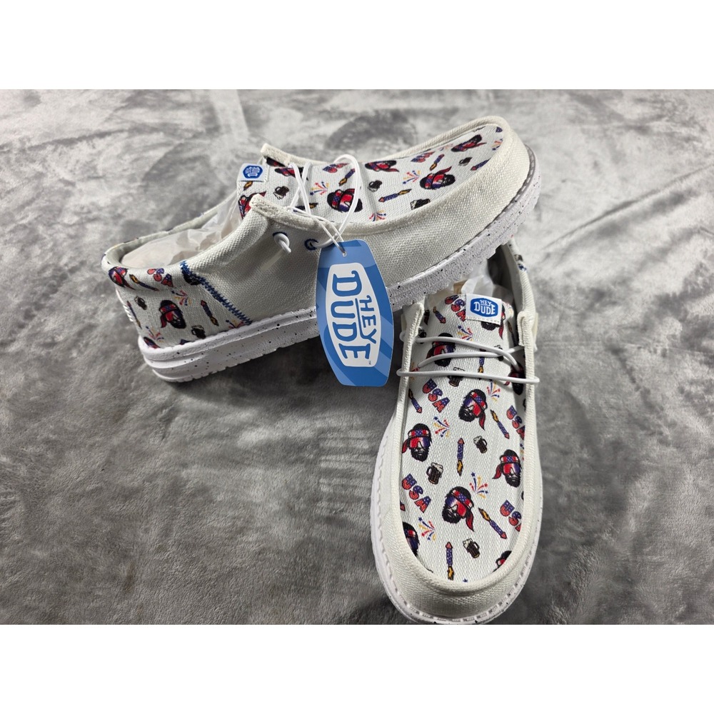 Hey Dude Wally Funk Americana Party Mens Size 12 White‎ Multi Patriotic USA NEW